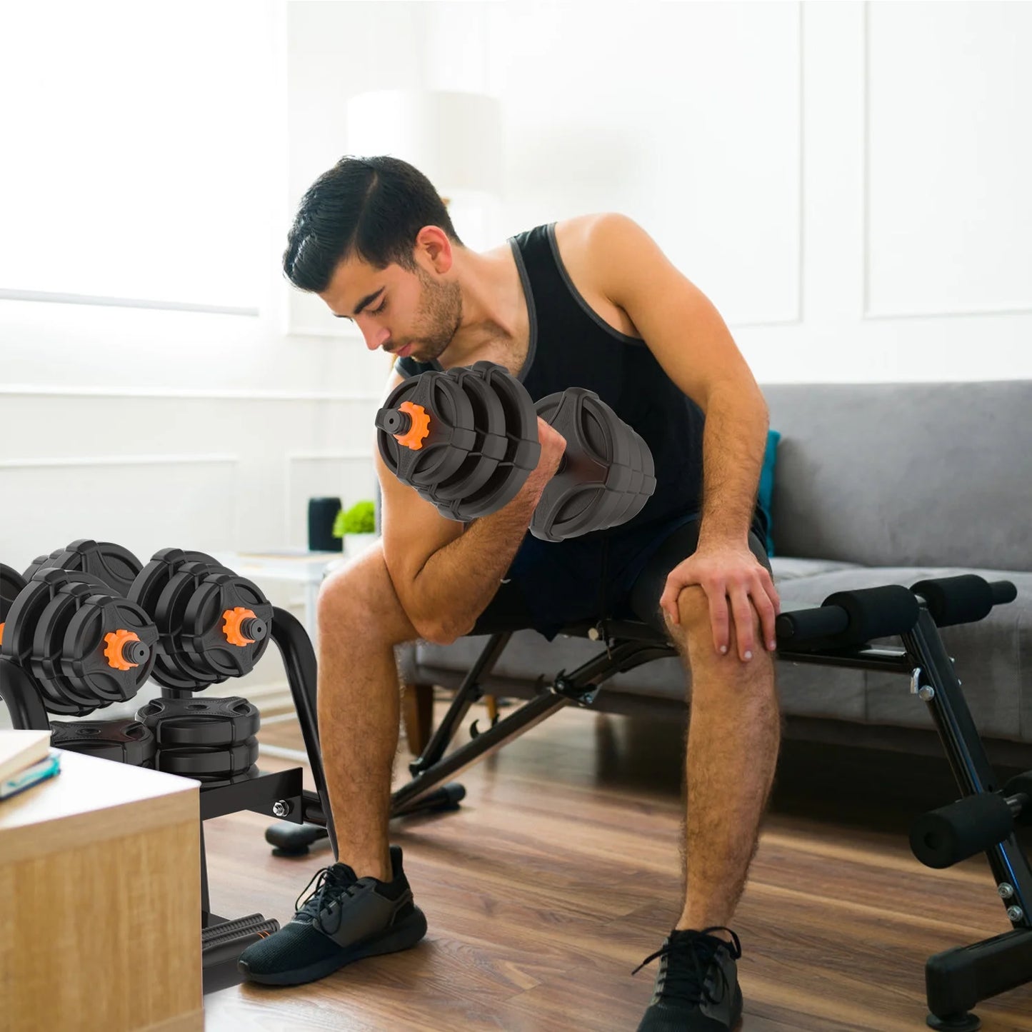 ARVAKOR Adjustable Weight Dumbbell Set - 4 in 1 Free Weight Set with Connector - Dumbbells, Barbells, Kettlebells, Push-Up Bars for Full Body Workout and Muscle Toning